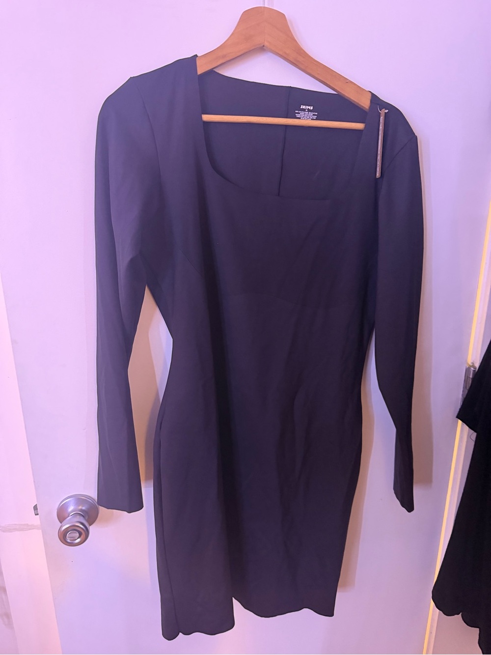SKIMS Black Long-Sleeve Square-Neck Bodycon Dress